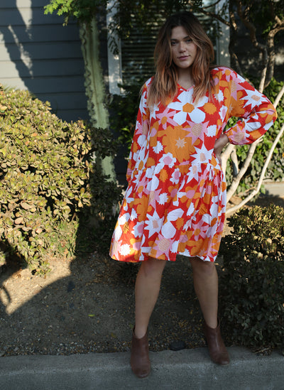 Flower Power Frill Dress in Red