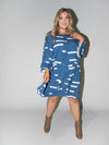 Bar Code Frill Dress in Blue
