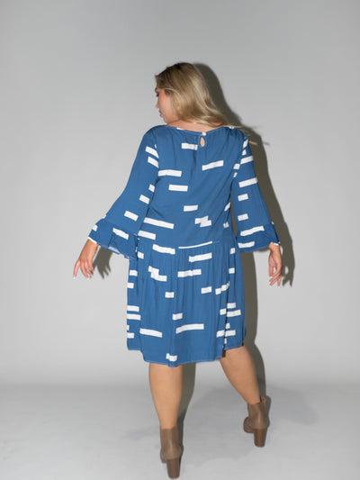 Bar Code Frill Dress in Blue