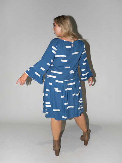 Bar Code Frill Dress in Blue