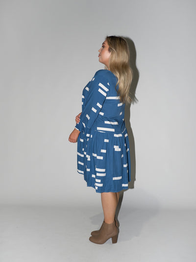 Bar Code Frill Dress in Blue