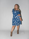 Bar Code Frill Dress in Blue