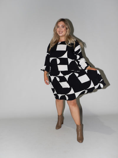 Puzzle Frill Dress in Black