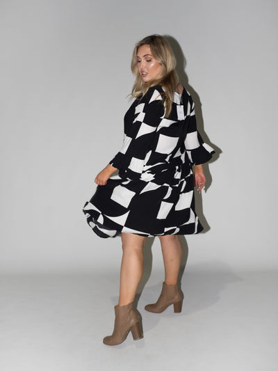 Puzzle Frill Dress in Black