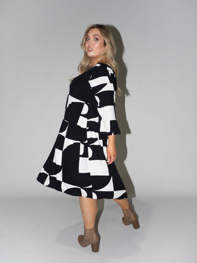Puzzle Frill Dress in Black