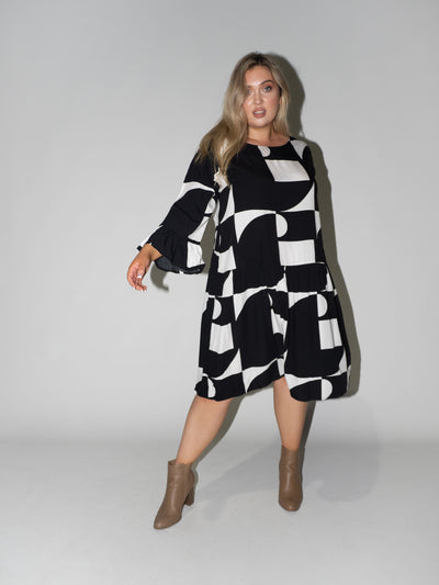 Puzzle Frill Dress in Black