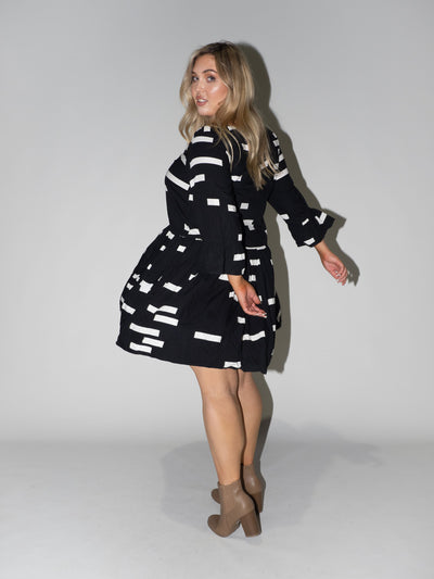 Bar Code Frill Dress in Black