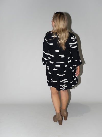 Bar Code Frill Dress in Black