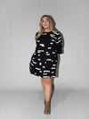 Bar Code Frill Dress in Black