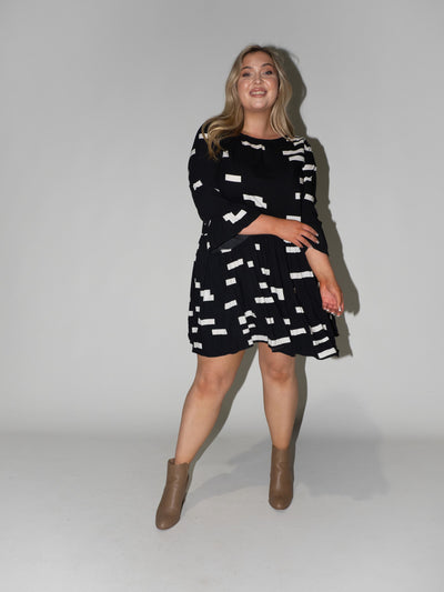 Bar Code Frill Dress in Black
