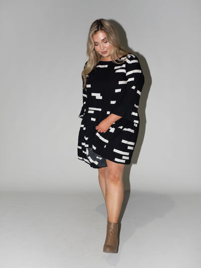 Bar Code Frill Dress in Black