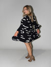 Bar Code Frill Dress in Black