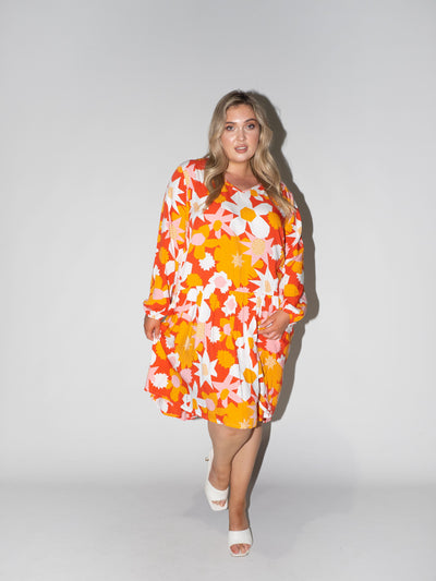 Flower Power Frill Dress in Red
