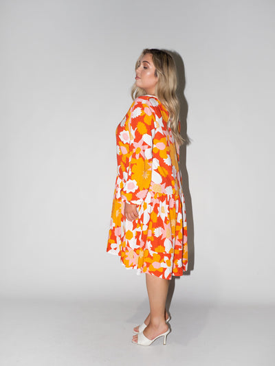 Flower Power Frill Dress in Red