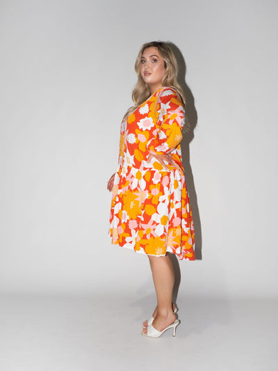 Flower Power Frill Dress in Red