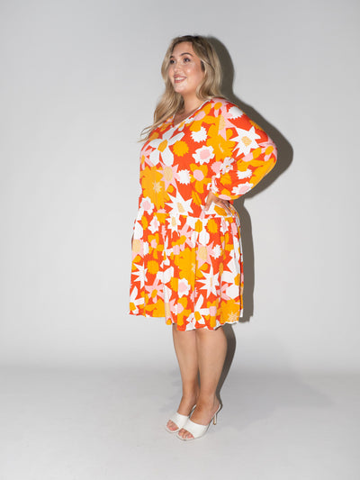 Flower Power Frill Dress in Red