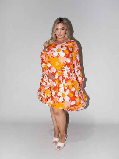 Flower Power Frill Dress in Red