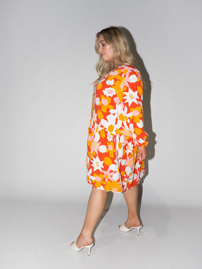 Flower Power Frill Dress in Red