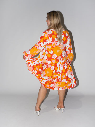 Flower Power Frill Dress in Red