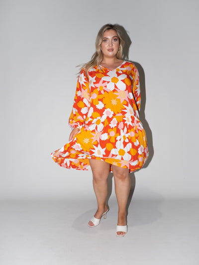 Flower Power Frill Dress in Red