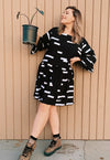 Bar Code Frill Dress in Black