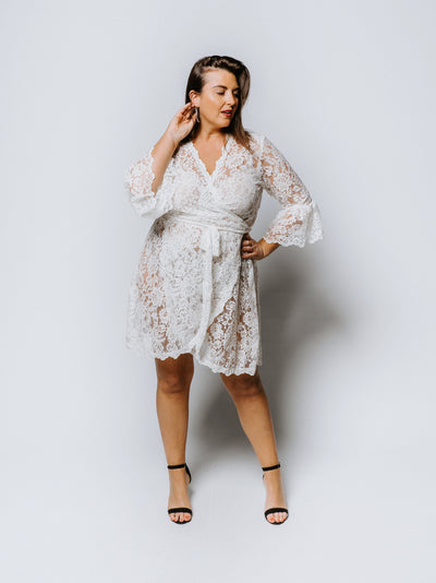Lace Short Wrap Dress in Ivory