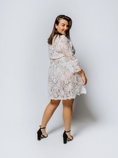 Lace Short Wrap Dress in Ivory